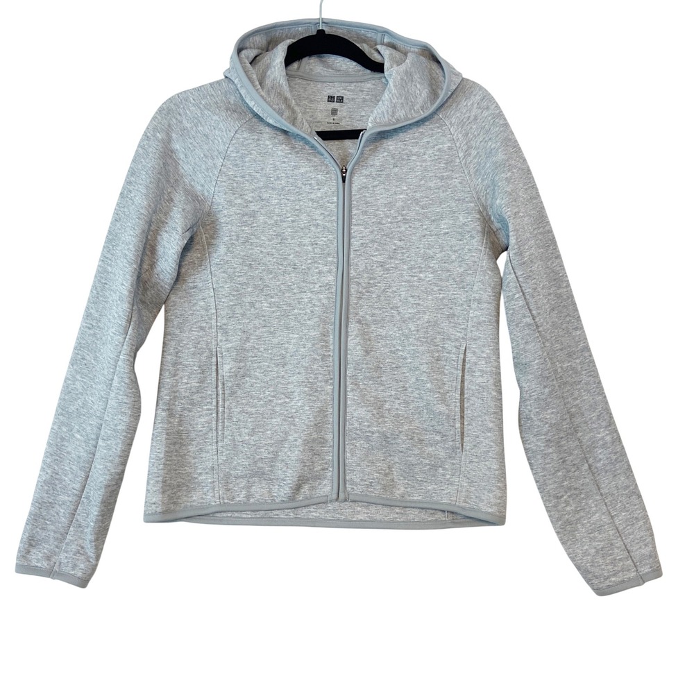 Uniqlo DRY Sweat Full Zip Hoodie Women's S Light Gray Athleisure‎ Gym Run Sport